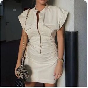 Zara Beige Button-Up Mini Dress